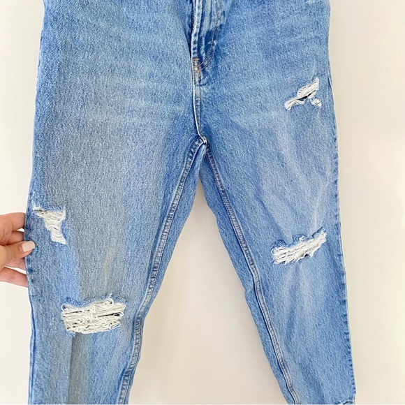 ZARA Blue High Rise Distressed Mom Jeans - Picture 2 of 8
